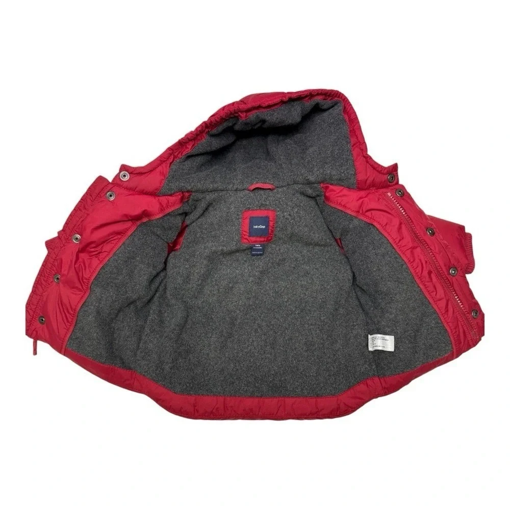 Gap Red Puffer Jacket Hooded Fleece Lined Winter Jacket Baby 0‎ 6 Months